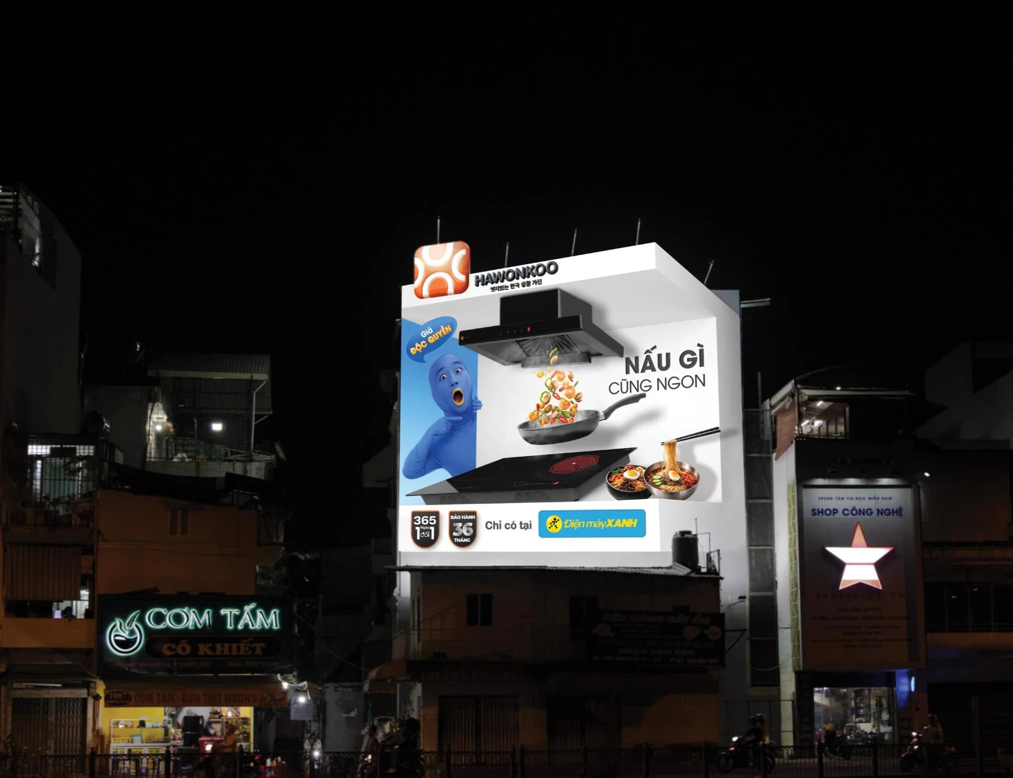 Billboard Hawonkoo × Điện Máy Xanh ban đêm tại Quận 3 – 1089 Hoàng Sa, Nhiêu Lộc, TP.HCM