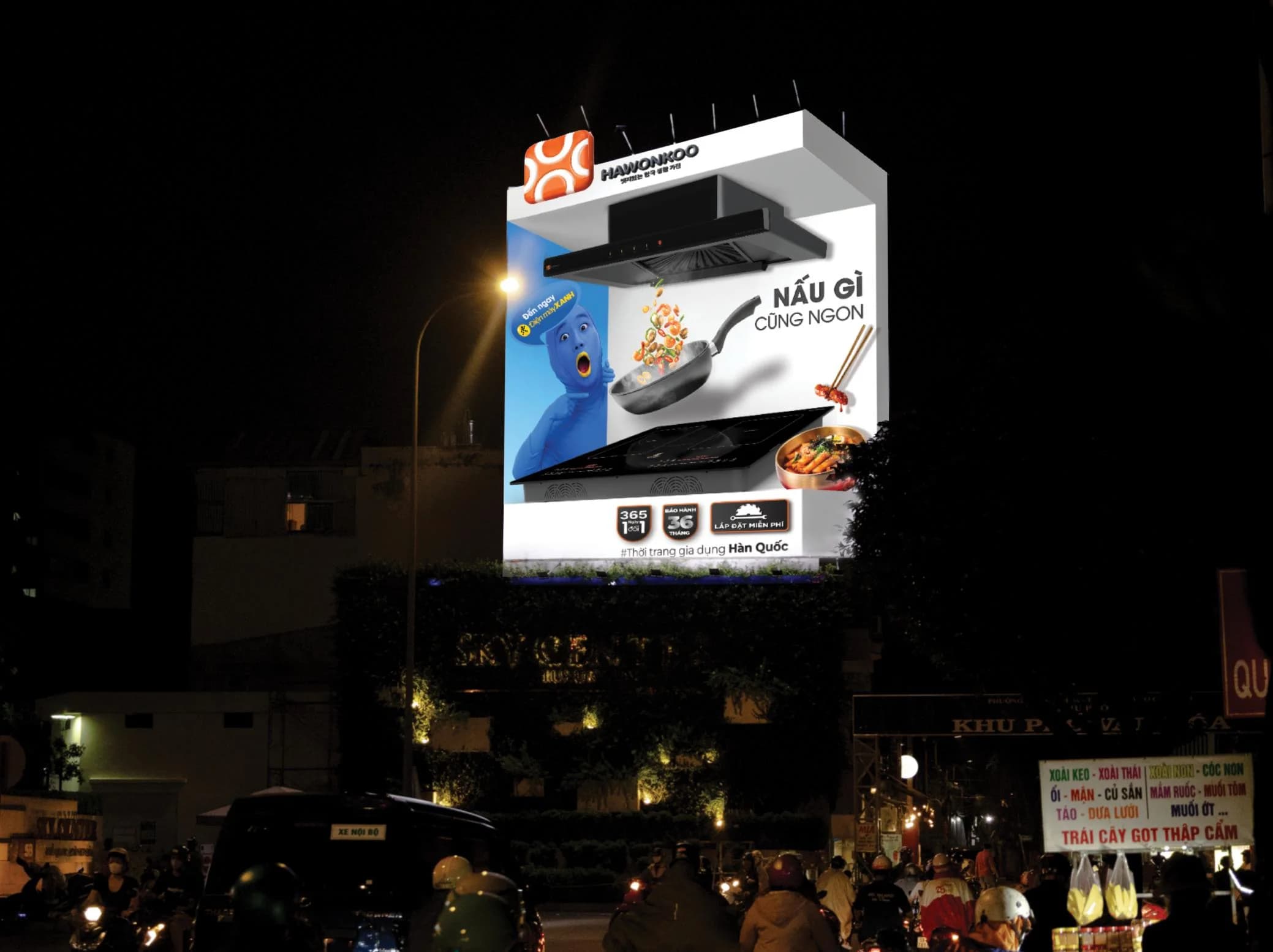 Billboard Hawonkoo × Điện Máy Xanh ban đêm tại Tân Bình – Số 01 Thích Minh Nguyệt, Phường Tân Sơn Hòa, TP.HCM